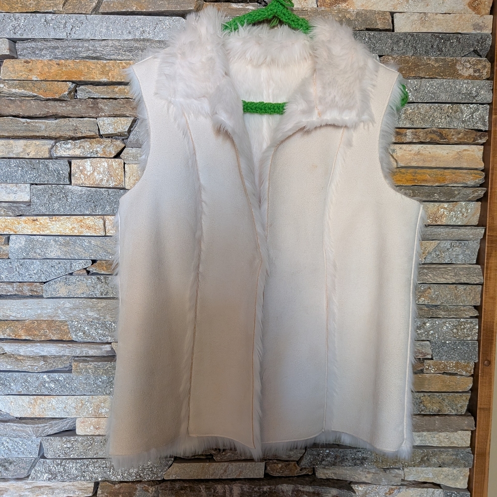 Cream Color Reversible Fur-Trimmed Vest